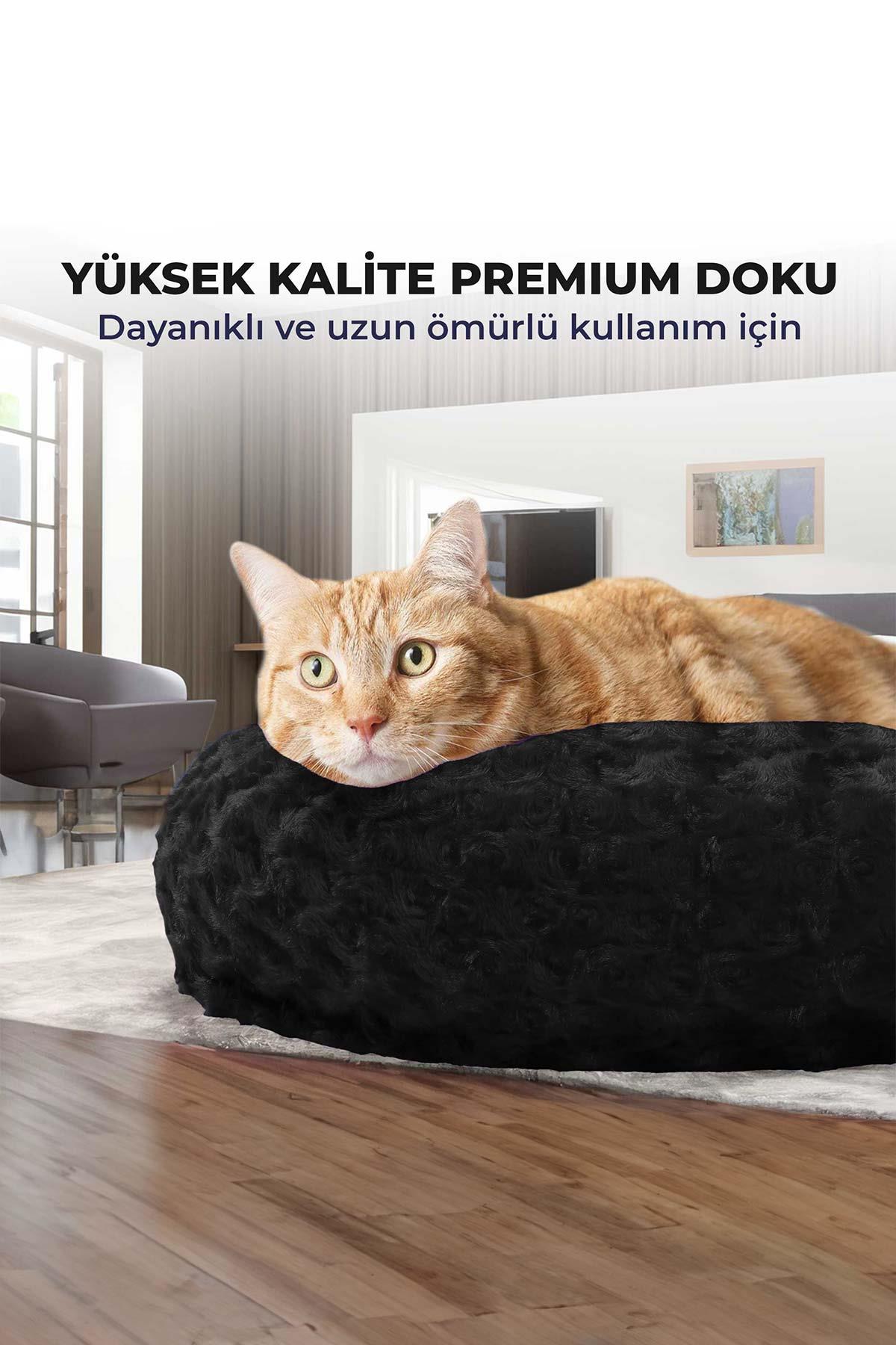 kedi kopek yuvarlak yatak pelus kedi kopek yatagi simit yatak siyah 50x40x12 cm 120327.jpg