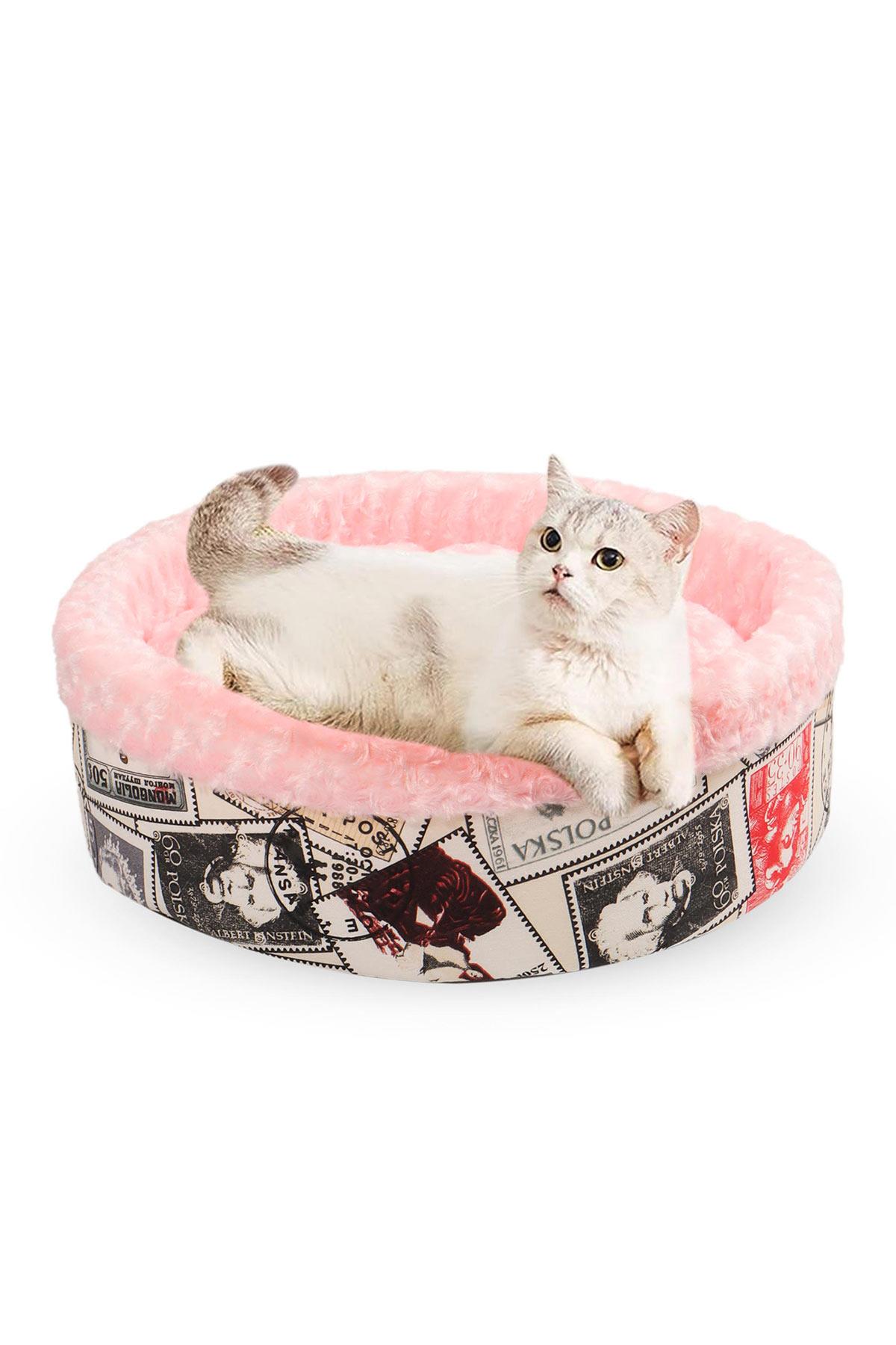 kedi kopek yuvarlak yatak pelus kedi kopek yatagi speciel yatak pembe 50x40x15 cm 120400.jpg