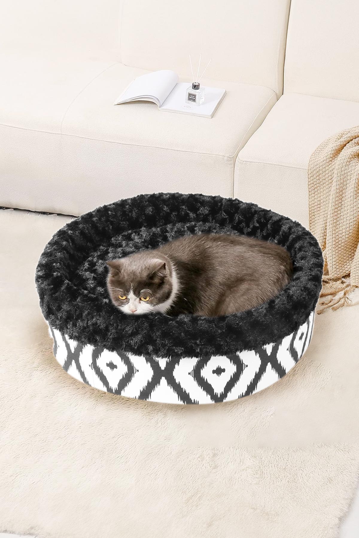 GOBYPET Special Yuvarlak Peluş Kedi/Köpek Yatağı Siyah