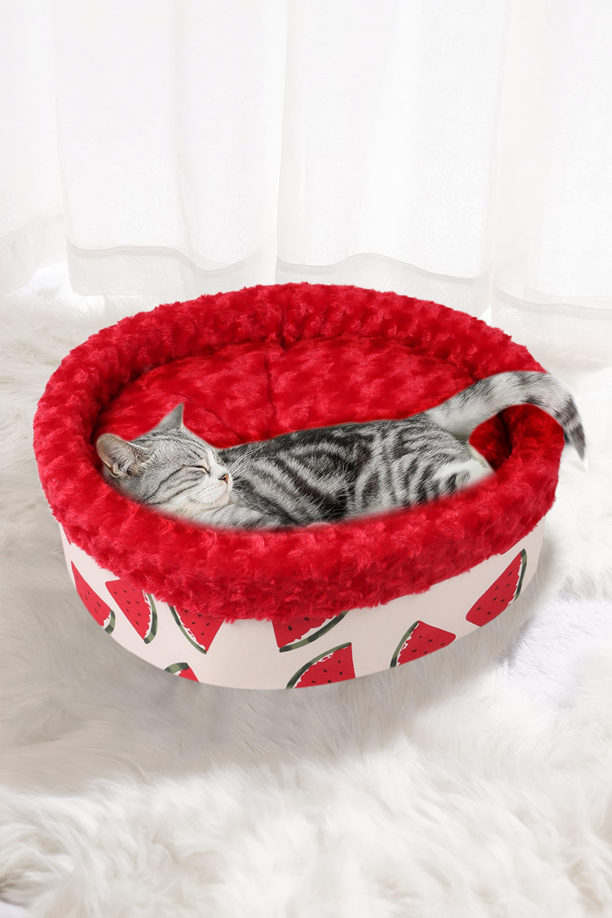 GOBYPET Special Yuvarlak Peluş Kedi/Köpek Yatağı Kırmızı