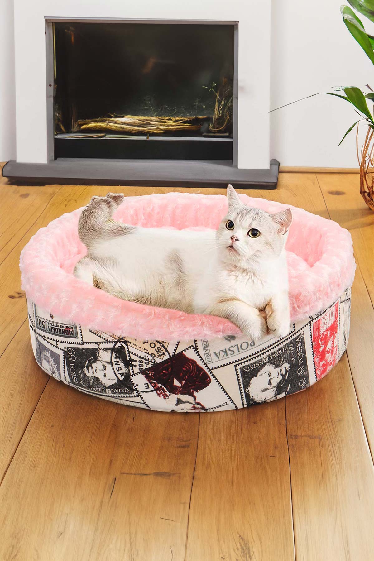GOBYPET Special Yuvarlak Peluş Kedi/Köpek Yatağı Pembe