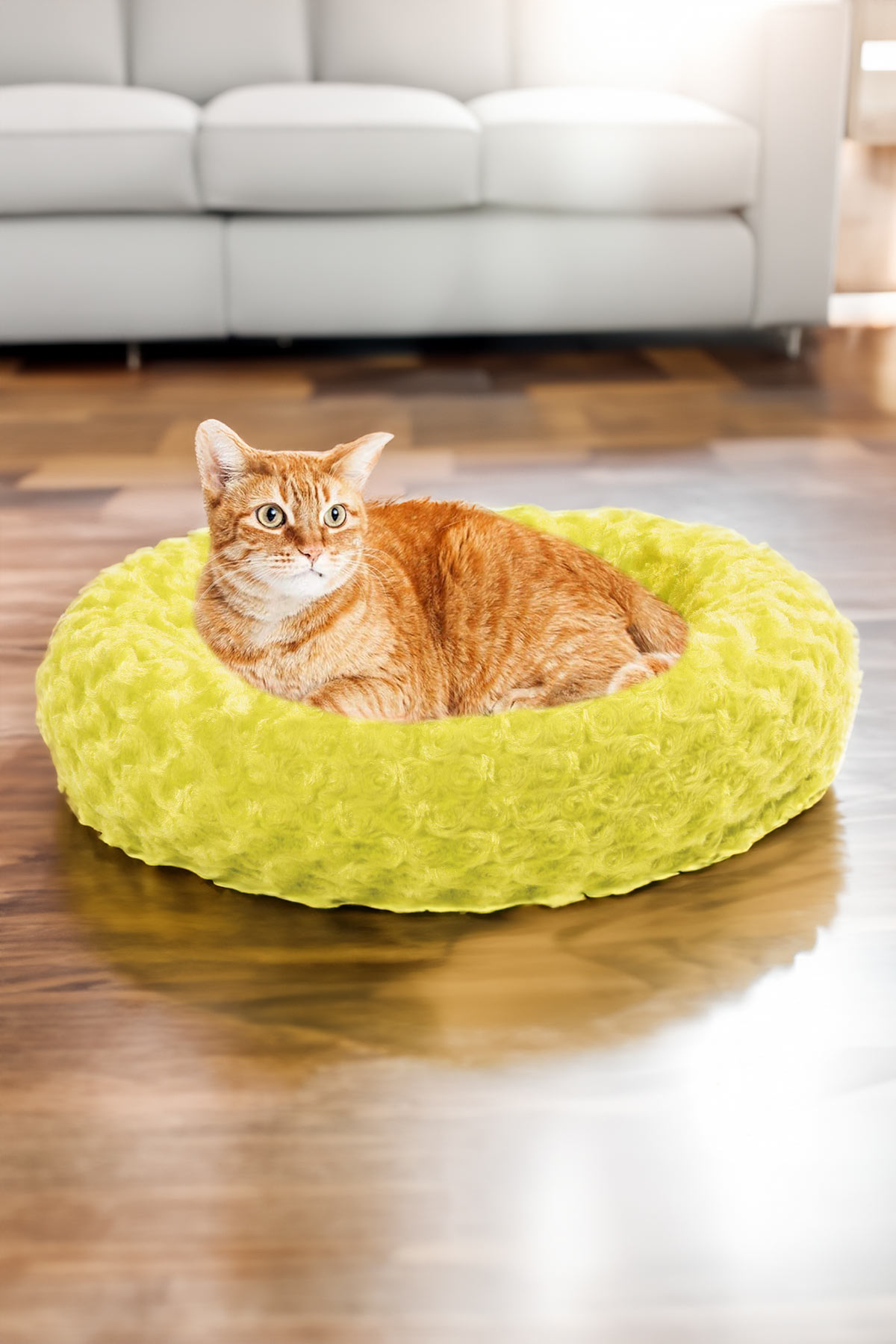 GOBYPET Kedi/Köpek Yuvarlak Peluş Simit Yatak Sarı